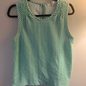 LOFT Green and White Gingham Blouse